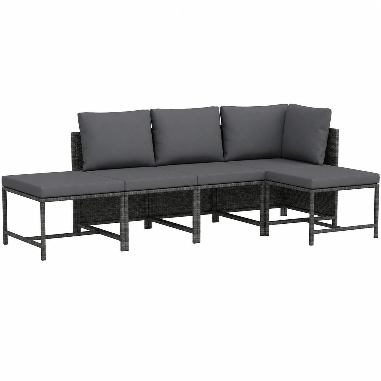 5-tlg. Poly Rattan Gartensofa-Set mit Kissen, Grau