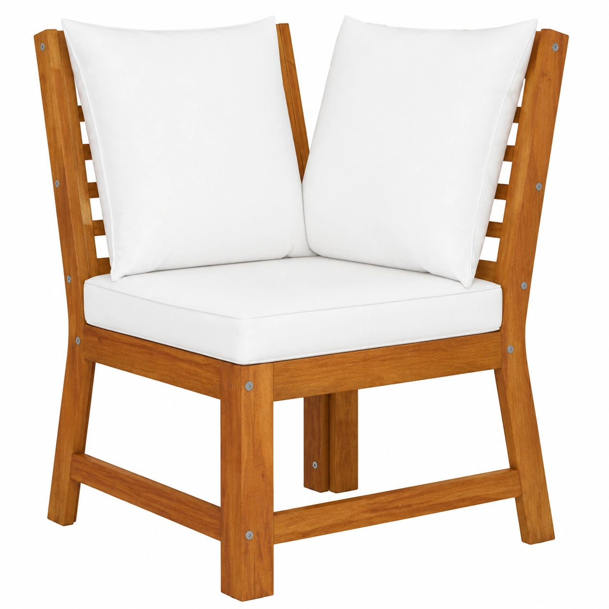 Modulares Ecksofa aus Akazienholz mit Kissen, 60,5x60,5x81 cm, für Balkon und Garten, Cremeweiß