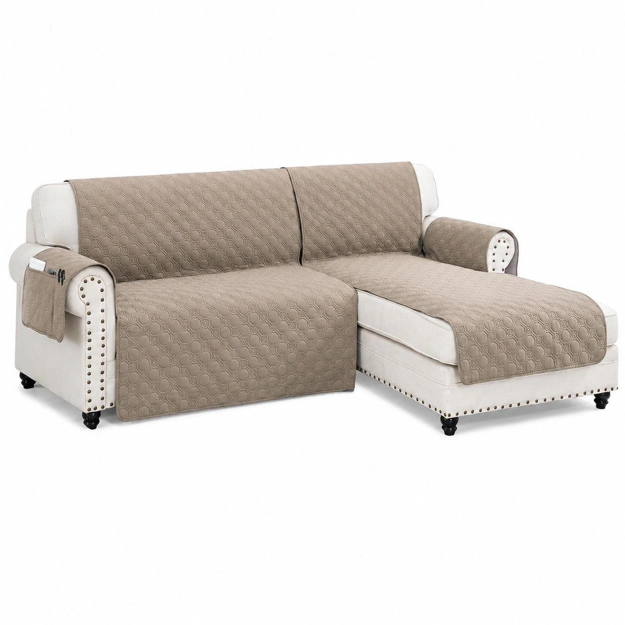 BellaHills Wasserfester Bezug für Ecksofa L-Form, rutschfest und waschbar, mit Gummiband, 205 cm, Taupe