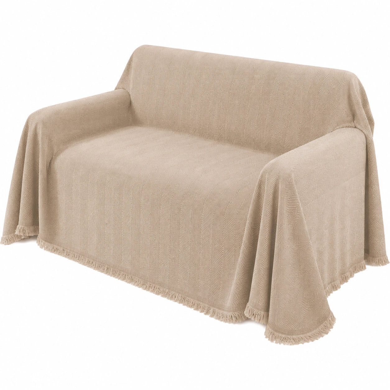 Chenille Sofabezug L-Form in Khaki, rutschfestes Fischgrätenmuster für Ecksofas, 230x420 cm