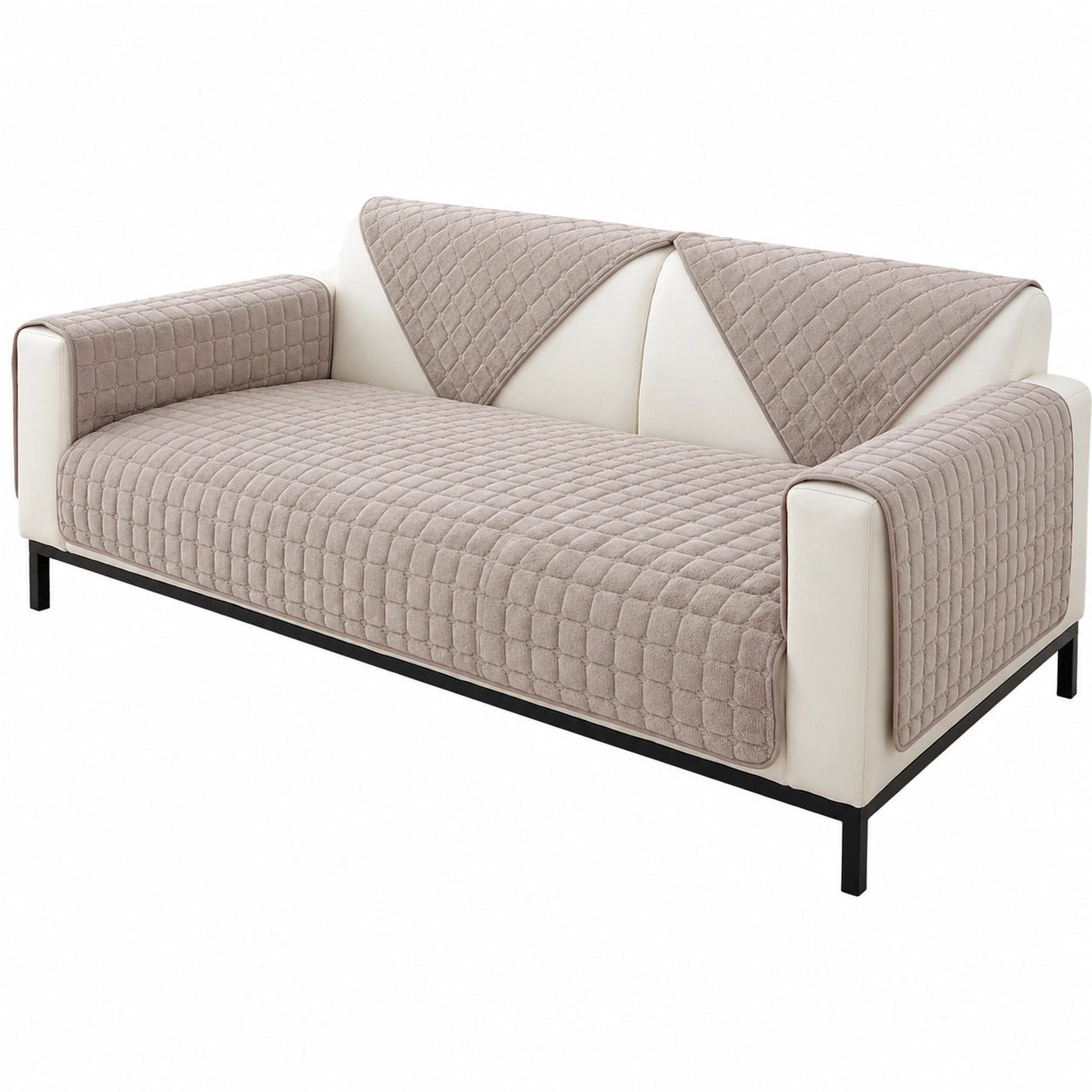 LINGKY Samt Sofabezug für Ecksofas, Rutschfester Sofaschutz für 1-4 Sitzer, Ideal für Haustiere, Taupe, 70x150 cm