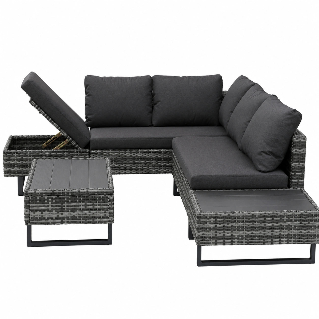 Eck-Lounge Gartenmöbel-Set für 4-5 Personen, Grau, abnehmbarer Stoff