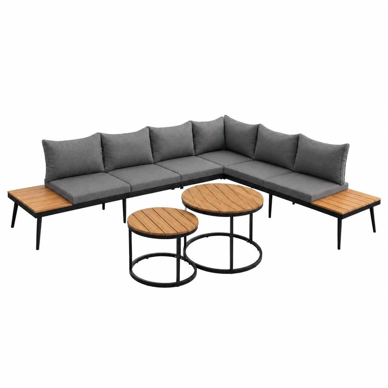 Modulares Gartenmöbel-Set für 5-6 Personen, 6-teilig, verzinktes Eisen, inklusive Kissen (Grau)