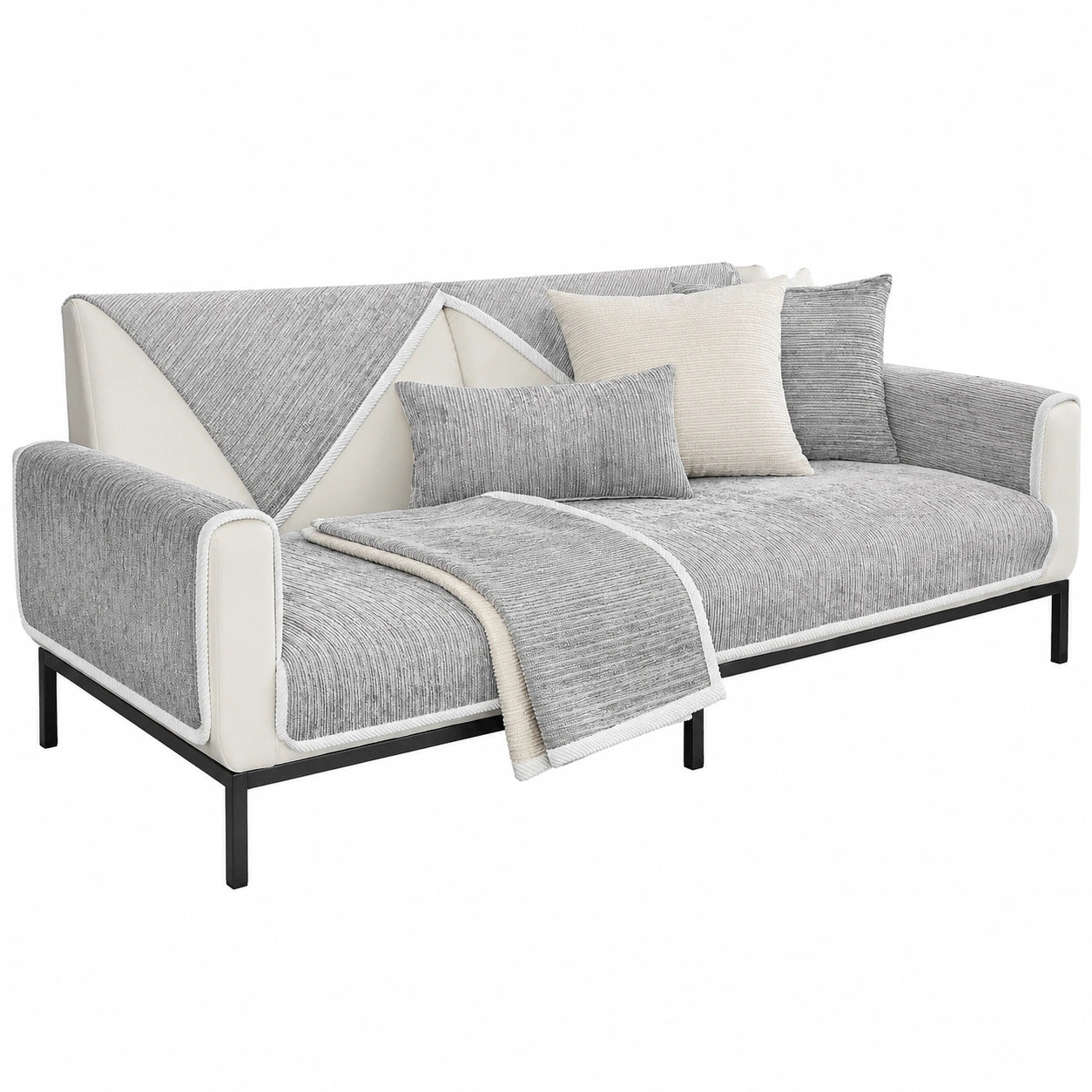 Rutschfester Sofabezug für Ecksofa, Universale Sofadecke für 1-4 Sitzer, Hellgrau, 110 x 210 cm