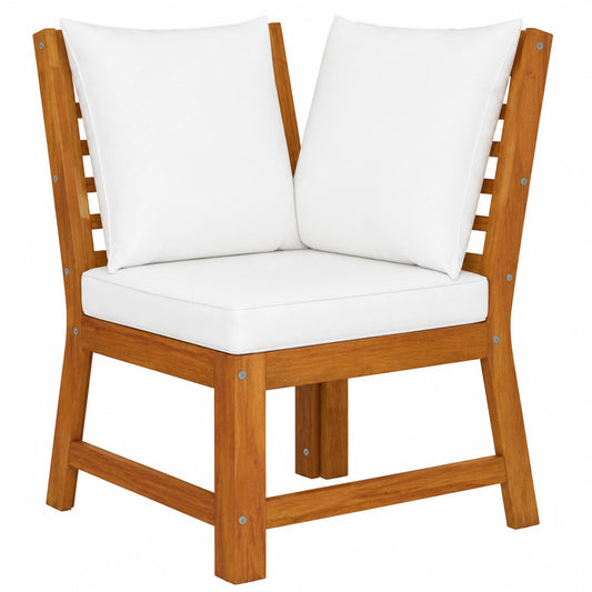 Modulares Ecksofa aus Akazienholz mit Kissen, 60,5x60,5x81 cm, für Balkon und Garten, Cremeweiß
