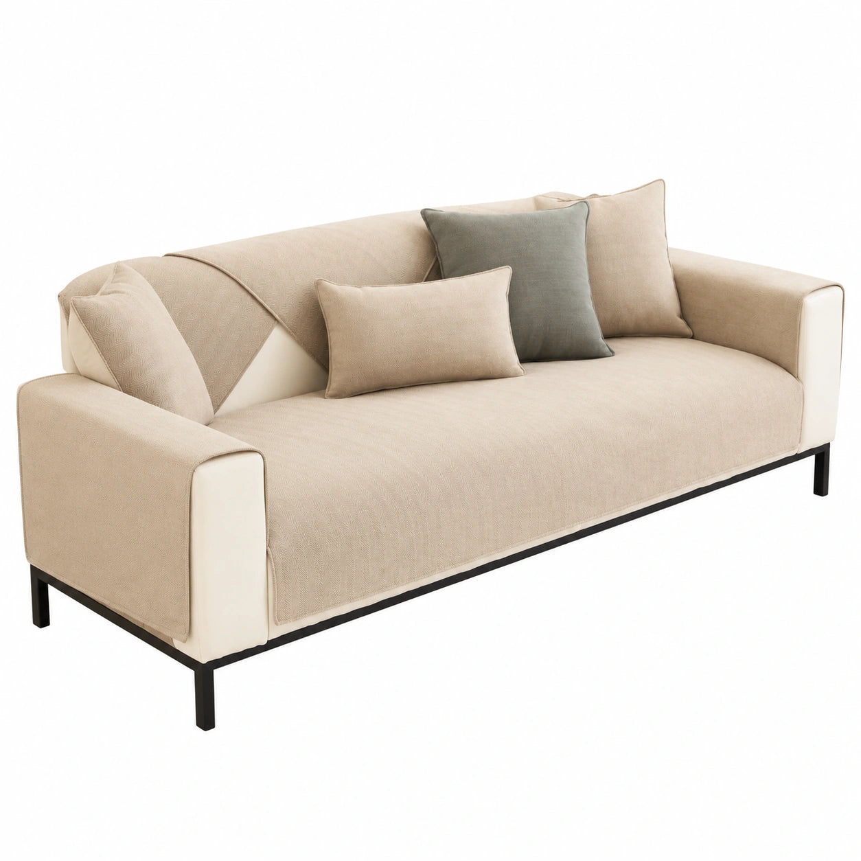 Hochwertiger Chenille Ecksofa-Bezug mit Fischgrätmuster, kratzfest und waschbar, in Weiß, für 3- und 2-Sitzer Sofa