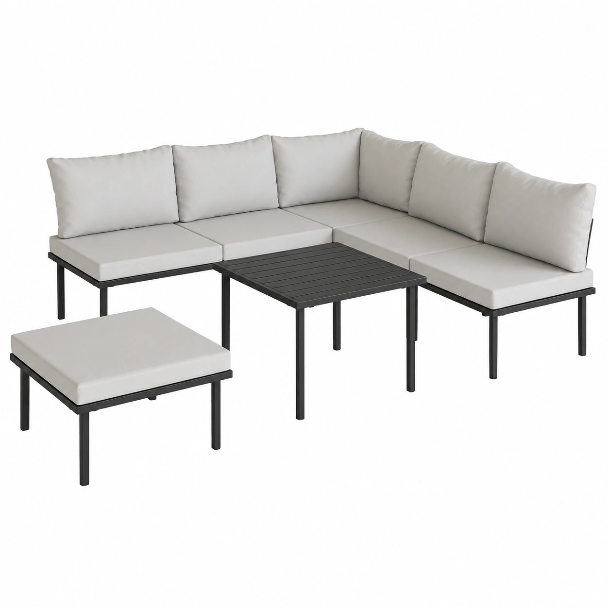 Outsunny Gartenlounge Set für 5-6 Personen, mit Sofa, Stühlen und Tisch, Outdoor Sitzgruppe, Hellgrau