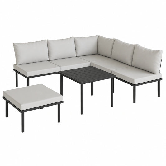 Outsunny Gartenlounge Set für 5-6 Personen, mit Sofa, Stühlen und Tisch, Outdoor Sitzgruppe, Hellgrau