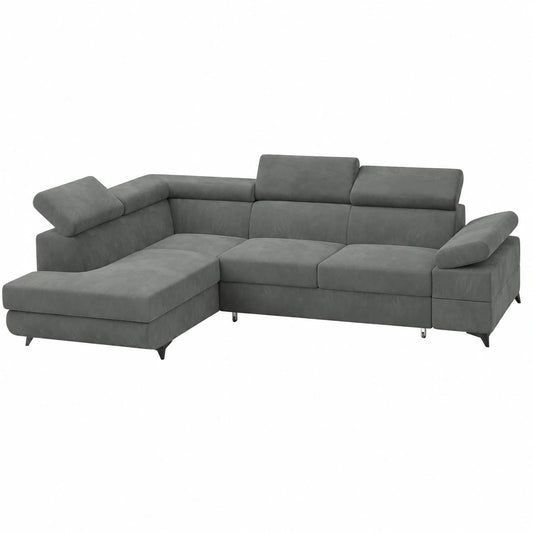 Ecksofa mit Schlaffunktion und Bettkasten, L-Form, Grau Monolith 85