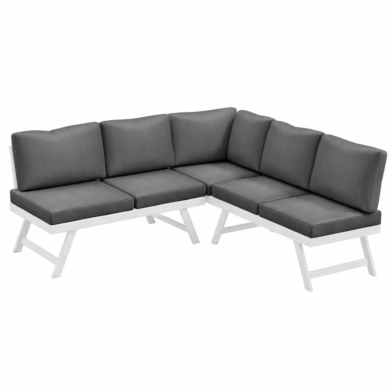 Outsunny Gartenmöbel-Set: Ecksofa, Doppelsofa und Tisch mit Kissen, Terrassen-Balkonmöbel, Grau