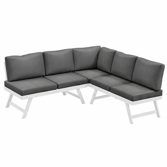 Outsunny Gartenmöbel-Set: Ecksofa, Doppelsofa und Tisch mit Kissen, Terrassen-Balkonmöbel, Grau