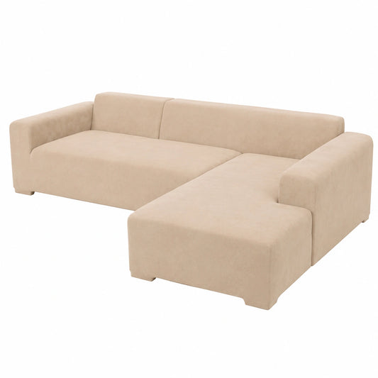 Samt Sofabezug L-Form, rutschfester Sofaschoner, waschbar, staubdicht, für 3-Sitzer Ecksofa, Beige Grau