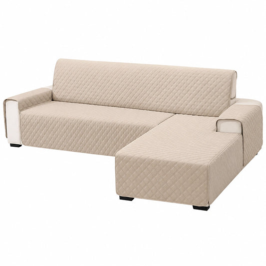Wasserdichte Ecksofa-Abdeckung, 4-Sitzer, Beige, Reversibel und Rutschfest