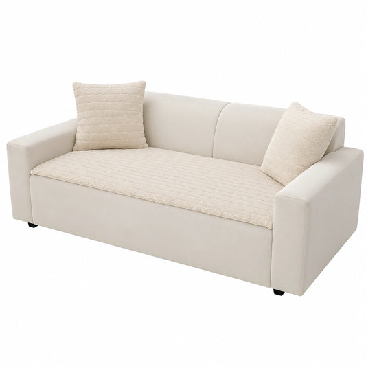 Rutschfester Sherpa Fleece Sofabezug, Ultradünner Couchschutz für Ecksofa, Weicher Möbelüberwurf im Wohnzimmer, Beige 70x70cm