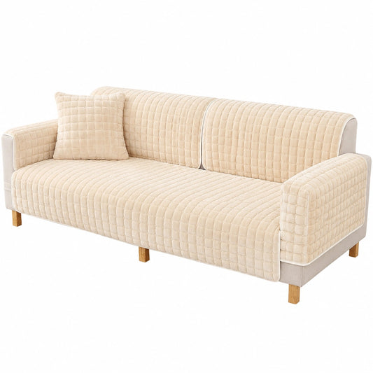 Hochwertiger Samt Sofabezug für 1 bis 4 Sitzer, Rutschfeste Couch-Hülle für Haustiere, Ecksofa Schutz in Beige, 70x180cm
