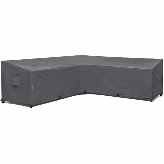 Wasserdichte Abdeckung für Ecksofa aus 600D Ripstop-Gewebe mit PU-Beschichtung, robuste V-Form Schutzhülle für Gartensofas (216+216)x85x58/79cm