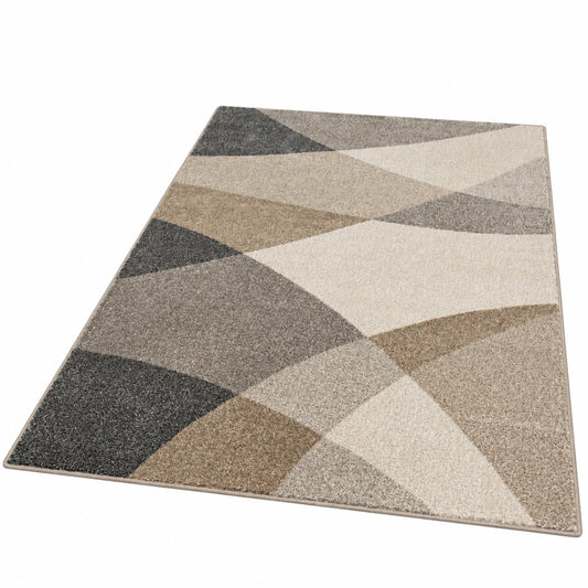 Moderner Teppich mit geometrischem Muster, Wellenoptik, Beige, 160 x 220 cm, ideal für Wohnzimmer & Schlafzimmer