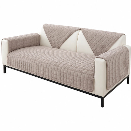 LINGKY Samt Sofabezug für Ecksofas, Rutschfester Sofaschutz für 1-4 Sitzer, Ideal für Haustiere, Taupe, 70x150 cm