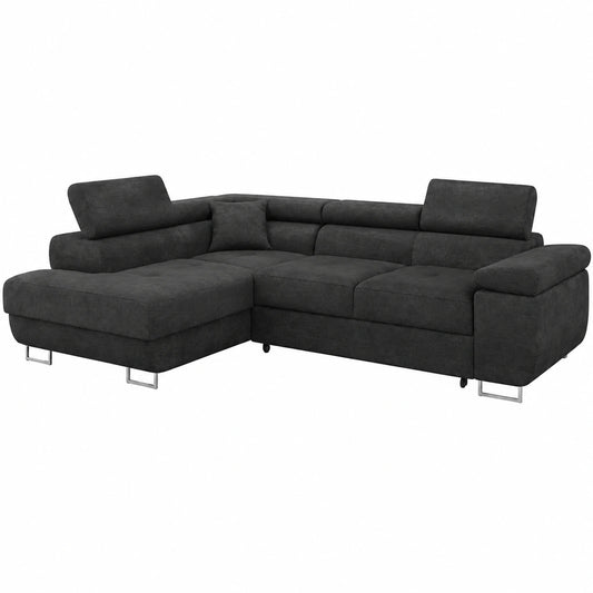 Ecksofa Torezio mit Schlaffunktion und Stauraum, Verstellbare Kopfstützen, Linksseitig, Polstersofa für Wohnzimmer