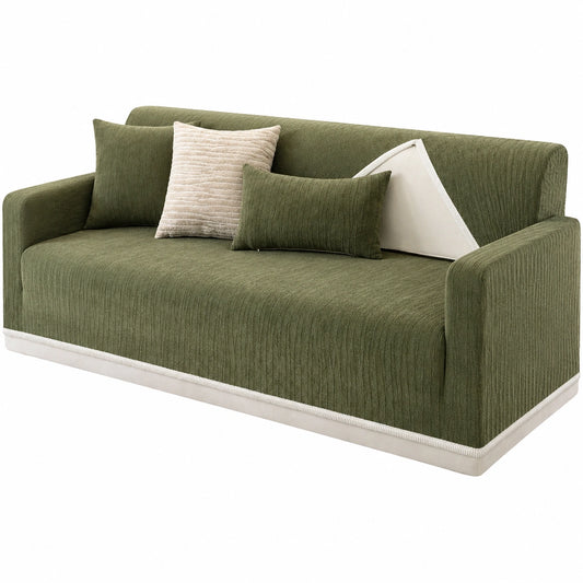 Chenille Sofaüberwurf, Rutschfester Sofabezug für 1-4 Sitzer, Waschbar in Grün, 70x180 cm