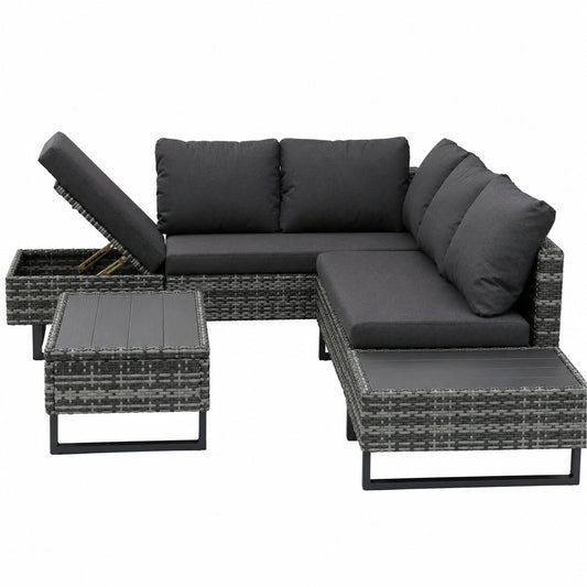 Eck-Lounge Gartenmöbel-Set für 4-5 Personen, Grau, abnehmbarer Stoff