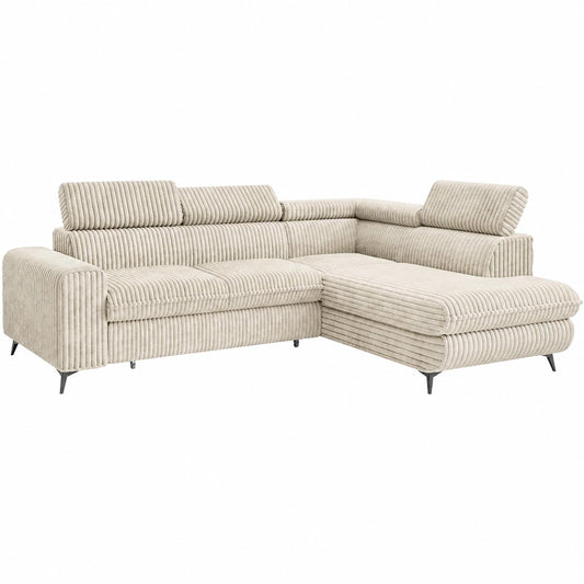 Masseno Ecksofa in L-Form mit Schlaffunktion und Bettkasten, Cremiges Design