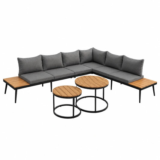 Modulares Gartenmöbel-Set für 5-6 Personen, 6-teilig, verzinktes Eisen, inklusive Kissen (Grau)