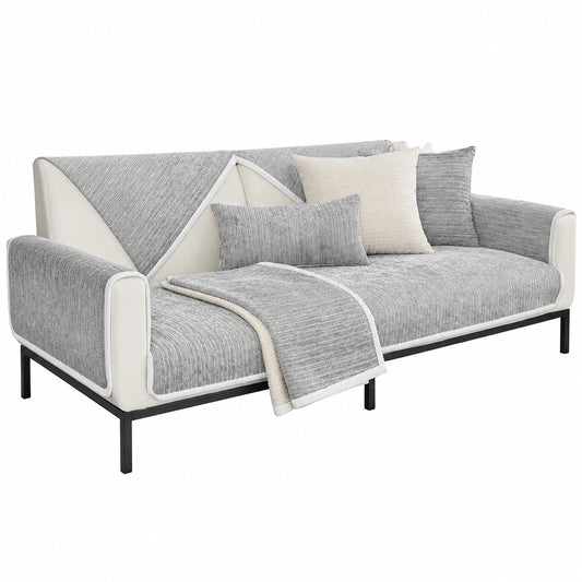 Rutschfester Sofabezug für Ecksofa, Universale Sofadecke für 1-4 Sitzer, Hellgrau, 110 x 210 cm