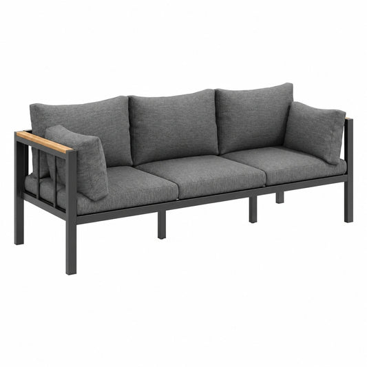 Komplettes Garten-Lounge-Set aus Stahl und Glas in Grau für Terrasse und Balkon